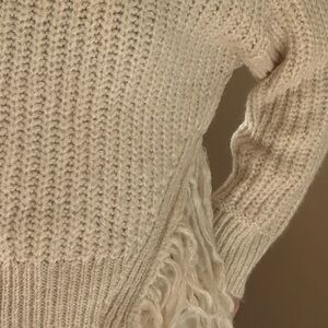 Mango Cream Fringe Crewneck Sweater